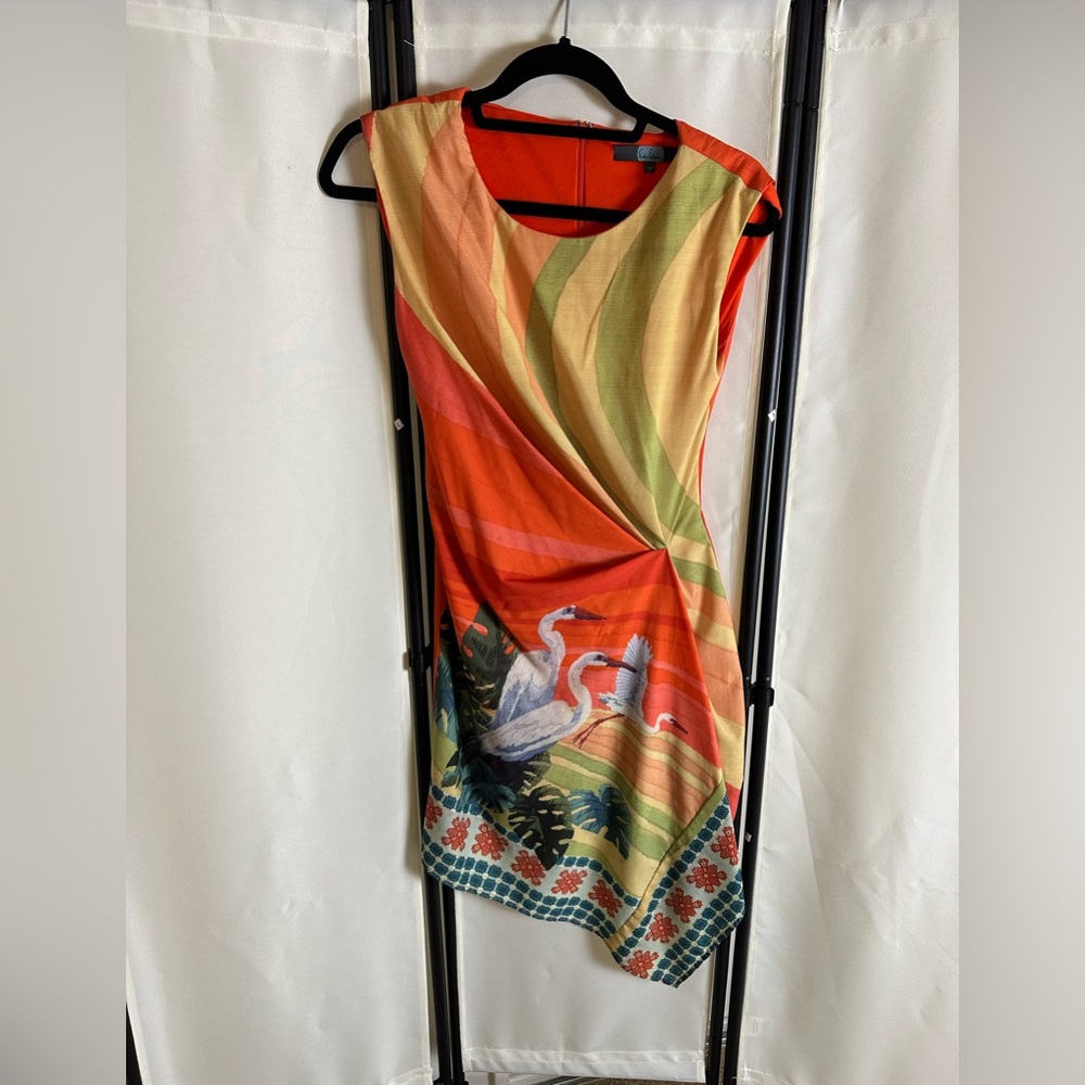 Anthropologie Eva Franco Bird Dress Vibrant Silky Ruched ✨ - Picture 4 of 6